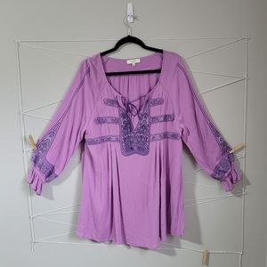 Lavender Embroidered Pesant Top